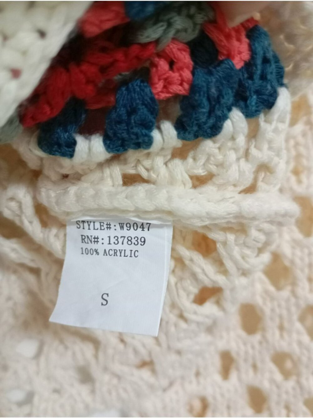 Colorful Crochet Knit Sweater Granny Square Design Open Weave Sleeves S By Debut - Picture 6 of 9